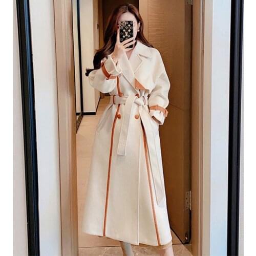 2021 New Womens Woolen Coat Female Autumn Winter Jacket Femme Color Matching Thicken Keep Warm Wool Coats Woolen Overcoat A649