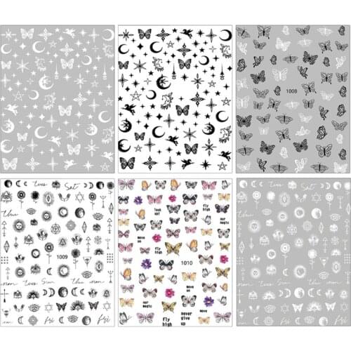 A0ND Butterfly Flowers Feathers Transfer Watermark Nail Stickers for Nails Design