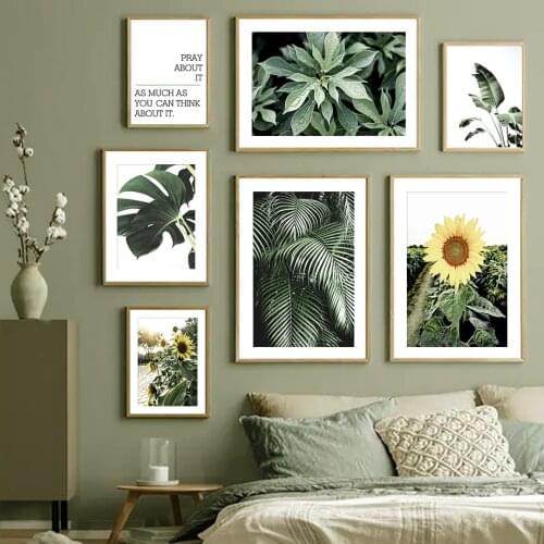 Palm Monstera Sunflower Plants Leaf Quote Wall Art Canvas Painting Nordic Posters And Prints Wall Pictures For Living Room Decor