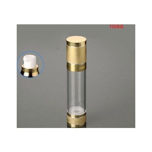 Hot 100ML airless bottle plastic lotion bottle with airless pump gold LID can used for Cosmetic Packaging