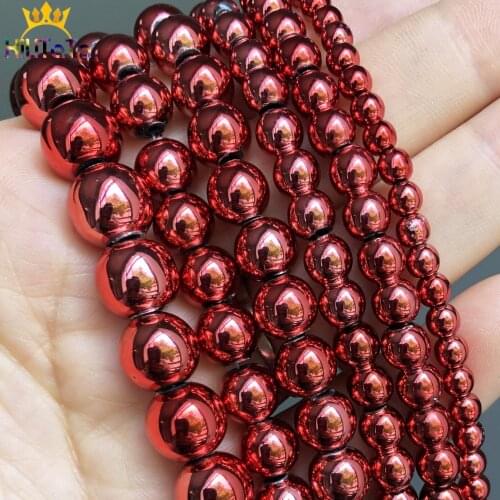 Natural Stone Beads Red Plated Hematite Round Loose Beads For Jewelry DIY Making Bracelet Charms Accessories 15'' 3 4 6 8 10mm