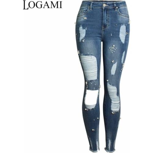 LOGAMI Ripped Skinny Jeans Woman Hole Sexy Pencil Jeans Women Casual Denim Pants