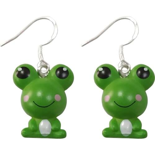 2Pcs / Pair Funny Green Frog Resin Drop Earrings for Women Cute Frog Cartoon Dangle Earring Children Personality Jewelry Gift