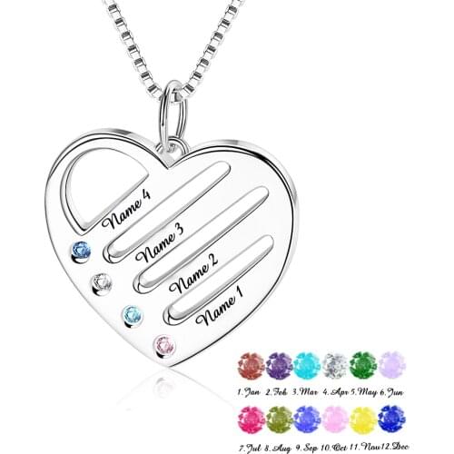 SG 925 Sterling Silver Personalized Heart Pendant necklace with Birthstone engraving custom Name necklace for women men gift