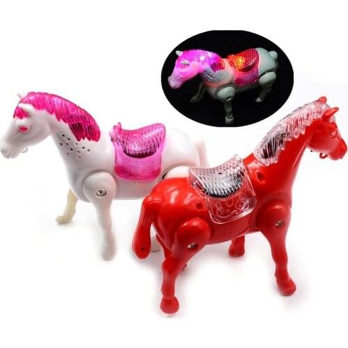 Cute Figurine Hose Modle Toy for Kids Electric Walking Musical LED Flashing Pony with Leash Miniatures Figurines Kids Gift