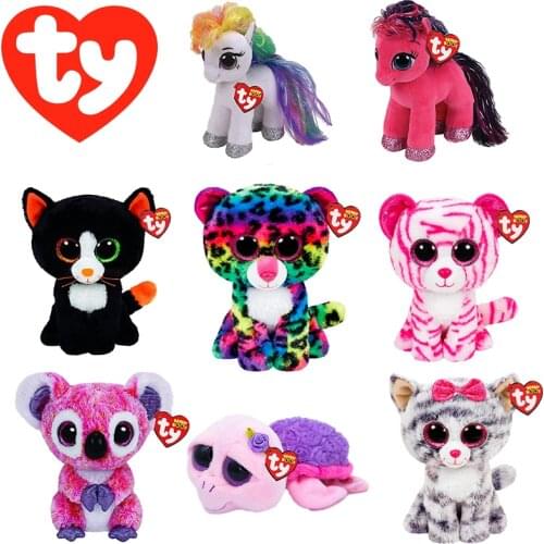 Ty Beanie Boos Big Eyes 6" 15 cm Pony Leopard Koala Turtle Stuffed Animal Dolls Cute Accompany Sleeping Plush Toys Kids Gifts