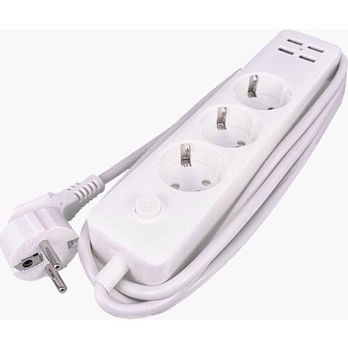EU Power Strip Portable EU Schuko type Sockets 1.5/1.8m Cable Multiple Electric Extension Socket With 4 USB Port Fast Charging