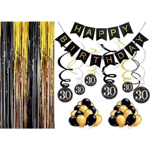 Happy Birthday Decoration Black Gold 1 18 30 40 50 60 70 Birthday Party Banner Balloons Supplies 1st Birthday Decoration