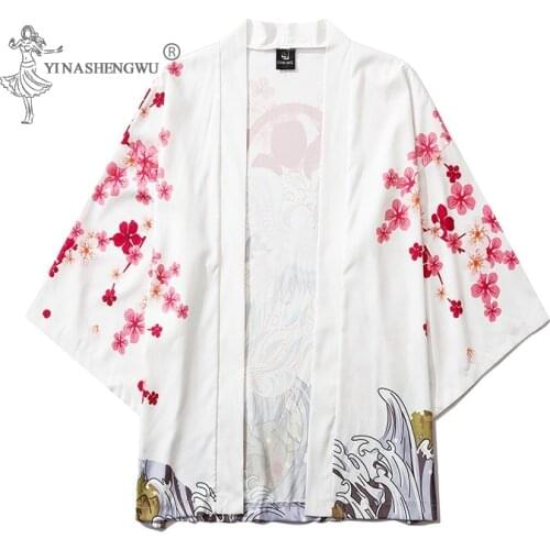 Japanese Couple Print Crane Kimonos Men Women Harajuku Yukata Loose Shirts Cardigan Costume Samurai Japan Chinese Style Coat New