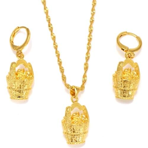 Dubai India Gold Waterdrop wedding Necklace Earrings Pendant Jewelry Sets women girl wedding bridal Party souvenir charms gift