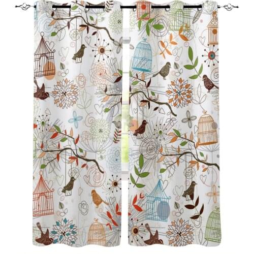 Cartoon Handdraw Brid Flower Blackout Curtains For Living Room Window Curtains For Bedroom Kitchen Curtains Drapes Blinds