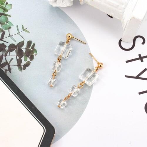 2021 New Statement Pendant Earrings For Women Fashion Crystal Cube Metal Material Transparent Elegant Party Accessories Jewelry