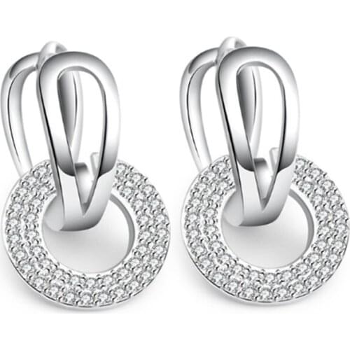 Korean version of the stylish temperament high-end wild zircon two-color female models silver plated ear rings YE049