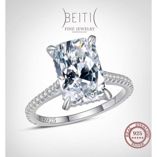 Beitil Authentic 925 Sterling Silver Trendy Rectangle Cubic Zirconia Ring Anniversary Engagement Jewelry For Women Fashion Ring