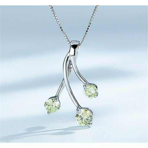 DY 925 Sterling Silver Necklace Round Apple Green Cubic Zirconia Special Design Pendant With Chain For Women Party Fine Jewelry
