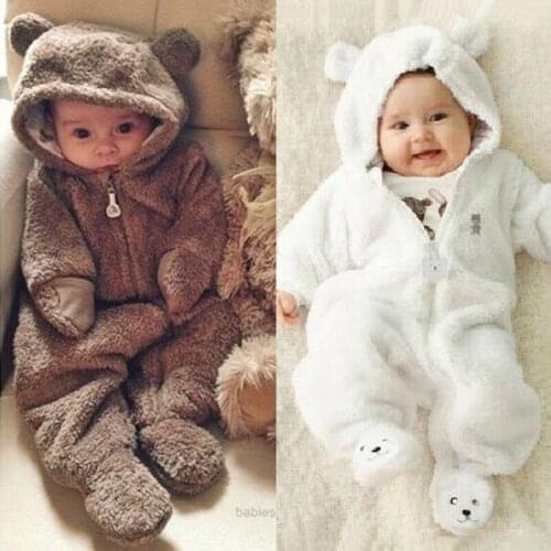 Winter Warm Soft Newborn Romper Baby Girls Boys Fuzzy Hooded Romper Jumpsuit Outfits Clothes for 0-24Months