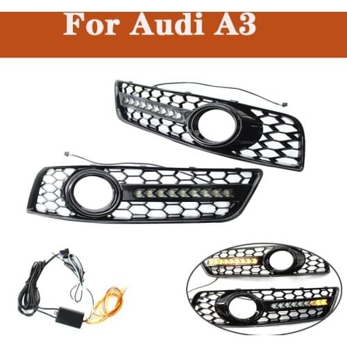 For Audi A3 1 Pair Front Bumper Fog Light Grille Cover Trim ith Flowing LED DRL 8P0807682J 8P0807681AA
