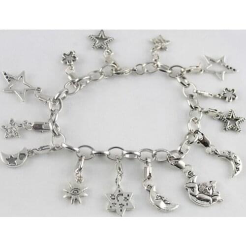 15pcs Tibetan silver Star moon Charm bracelets #20004
