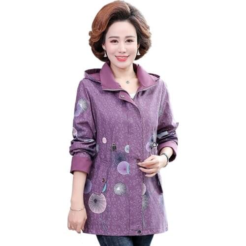 2021 Spring Autumn Women Trench Coats Mother Hooded Cardigan Print Outwear Women Loose Tops Lady Windbreaker Outerwear Oversize