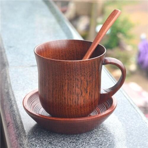 3 Pieces/set Wooden Cup, Dish and Spoon Set Coffee Tea Set Accessories Mug Retro Tea Cup Handmade Wooden Mug Coffee Tea Cup