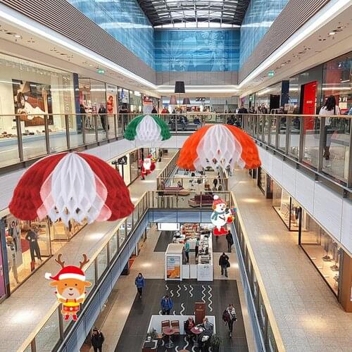 3Pcs/Sets Santa Claus/Christmas Elk/Snowman Parachute Honeycomb Pendant Christmas Supermarket Mall Roof Hanging Decoration