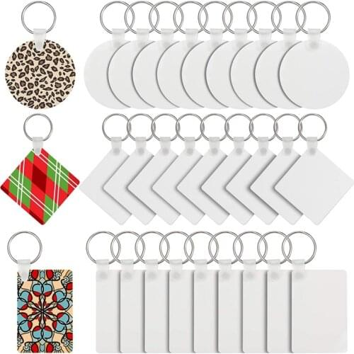 30pcs Sublimation Blank Keychain Heat Transfer MDF DIY Double-Side Printed Keychain with Key Ring