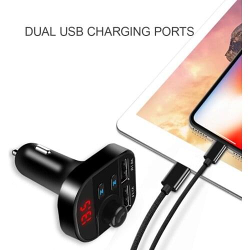 4.1A Car Dual USB Phone Charger FM Transmitter Wireless Audio Receiver LCD Digital Voltage Display Bluetooth 5.0