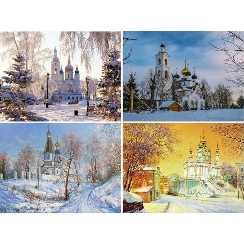 5D DIY Diamond Embroidery Landscape Diamond Painting Rhinestone Picture Diamond Mosaic Full Set Church Winter Home Decor Gifts