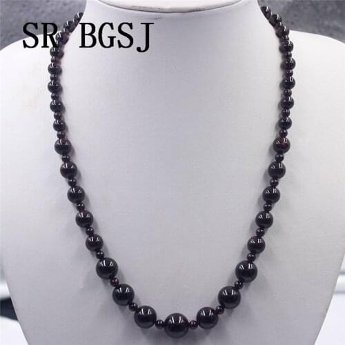 Free Shipping 4-12mm Garnet Red Stone Graduated Natural Gems Genuine Stone Beads Adjustable 2019 Fashion Necklace 18"