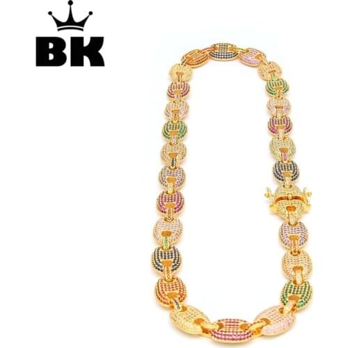 13mm Iced Out CZ Puffed Mariner Link Chain Necklace Gold silver color Multicolor Cubic Zirconia 16/18/20/22/24/26/28/30inch