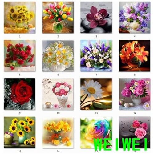 Flower Painting Diamond Embroidery Flowers 5D Mosaic Diamond Painting Modern Flower Cross Stitch Rhinestone Painting Weiwei