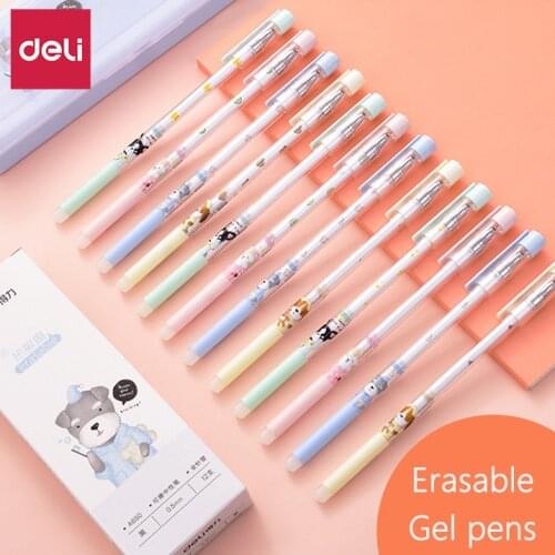 Deli 12 Pcs Kawaii Pokemon Pikachu Gel Pen Black 0.5mm Cute Cartoon Animal Erasable Gel Pens Student Writing Stationery Gift