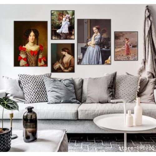 Cotton no frame classical court figures lady dame canvas printings oil painting printed on cotton wall art decoration picture