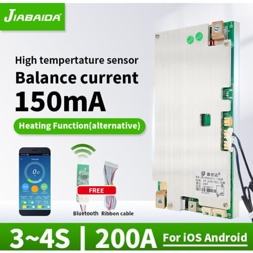 JBD 4S 200A BMS Lifepo4 Battery 3S 12V Li-Ion Battery Smart Balance Protection Board With Bluetooth Uart