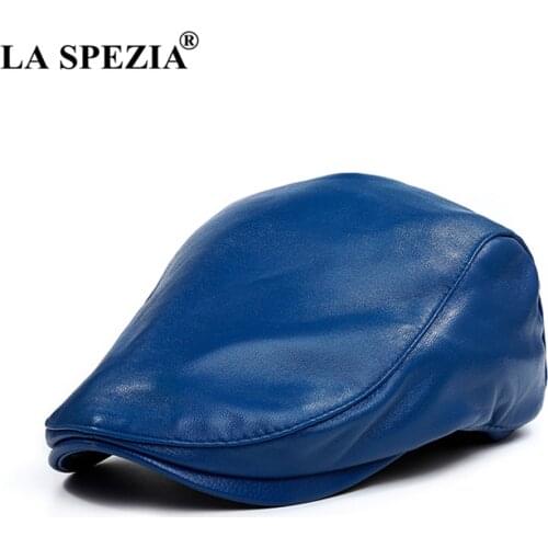 LA SPEZIA Royal Blue Beret Hat Men Women Flat Cap Real Sheepskin Leather Spring Autumn Male Female Solid Unisex Peaked Cap