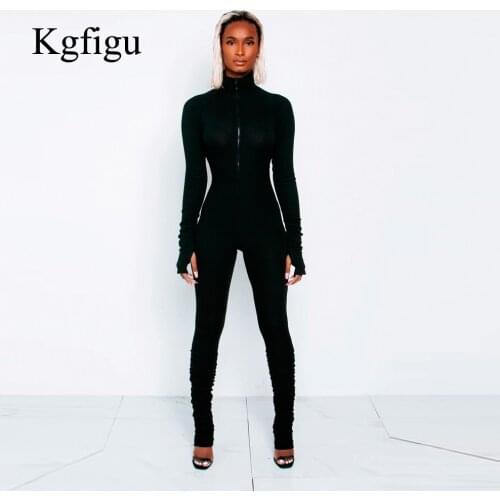 KGFIGU Women Black Long Pants Soft Jumpsuits Women Romper Casual Turtleneck Solid Ribbed Trousers White And Orange Thick Outfits