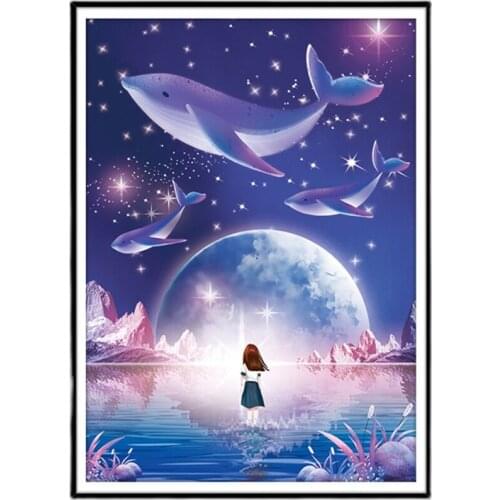 Chinese Cross Stitch Kits Cartoon Girl Dolphin Pattern Printed on The Embroidered Cloth Embroidery Sets Needlework New