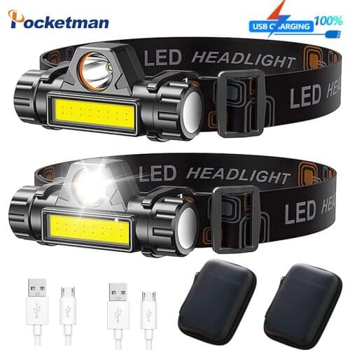 50000ml Powerful Built-in 18650 Battery Headlamp Q5+COB LEd Headlight USB Rechargeable Head Light Waterproof Head Front Light