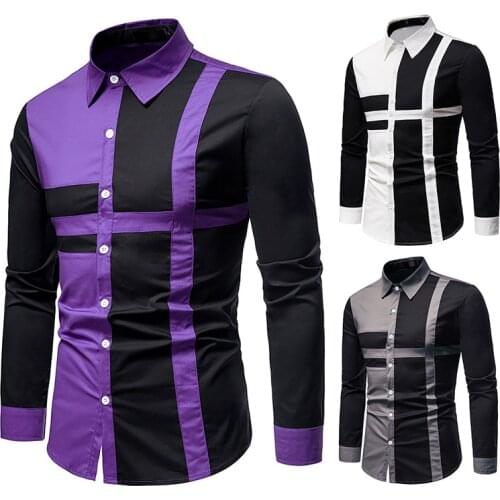 Mens shirt, new European mens shirt, splicing long sleeve shirt, mens shirt, fashion shirt