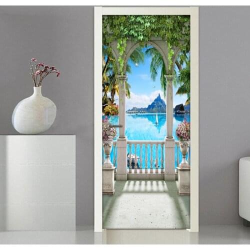 Balcony Landscape 3D Photo Mural Wallpaper For Living Room Bedroom Door Sticker PVC Self Adhesive Waterproof Wall Paper Modern