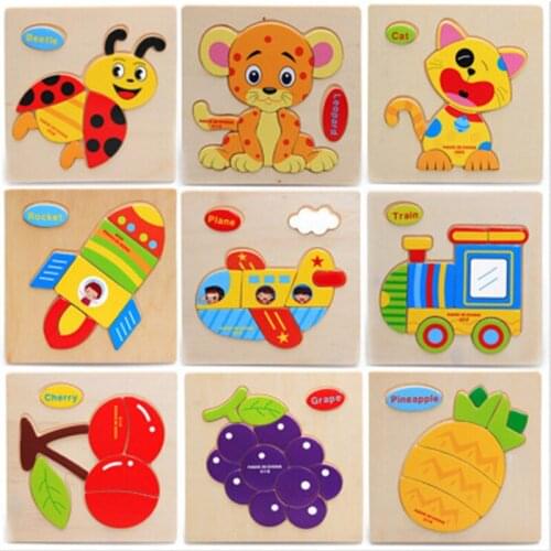 New MontessoriTraffic animal fruit Educational Wooden toy 3D Puzzle Wooden Round baby Early Education Enligh Learning Toy