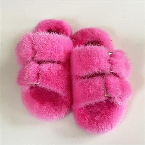 New Arrivals Luxury Fluffy Fur Slippers For Indoor Warm Furry Slippers For Children 100% Mink Fur Slippers