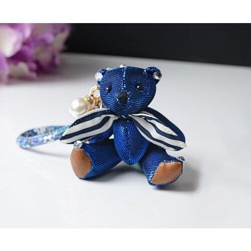New Pearl Bowknot Joint Bear Ice Silk Bow Tie Bear Keychain Gold Teddy Bear Key Chain Pendant