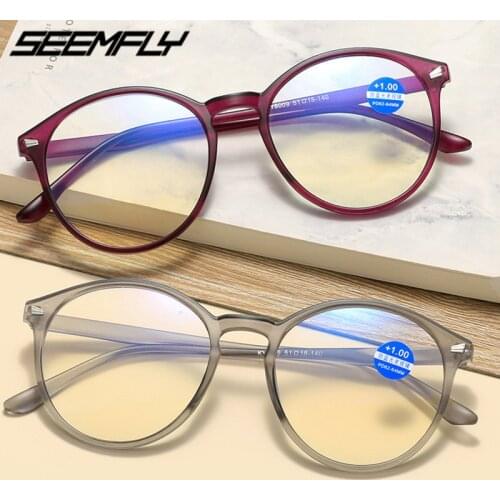 Seemfly Fashion Men Women Comfy Reading Glasses TR90 Anti Blue Light Magnification Eyewear Presbyopic Eyeglasses Computer Goggle
