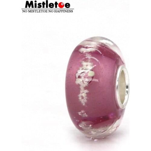 Mistletoe Jewelry 925 Sterling Silver Pink Purple Blue Green Fluorescence Luminous Murano Glass Charm Bead Fit European Bracelet
