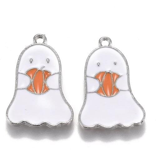 5Pcs Halloween Theme Alloy Enamel Pendants Ghost Pumpkin Lantern Charms For DIY Bracelet Necklace Jewelry Making Accessories