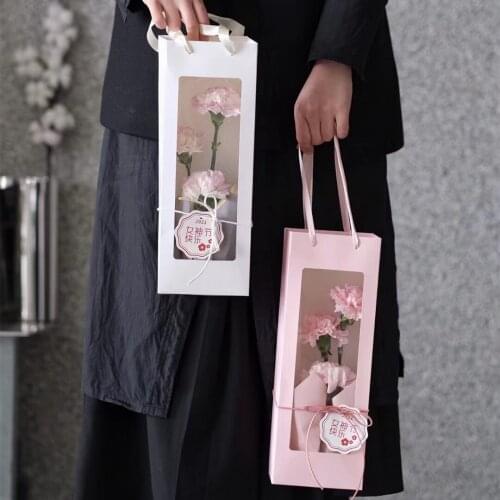 Portable transparent flower box gift packaging surprise bag 5pcs height 34cm for wedding birthday mothers day birthday Party