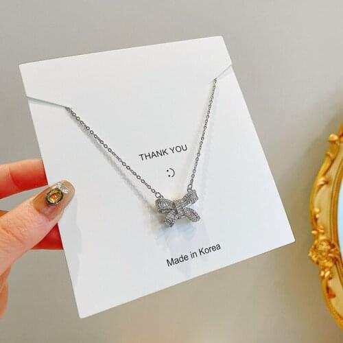 Simple Elegant Bow Gem Pendant Necklace Women Fashion Jewelry Classic Female Accessories Good Gift