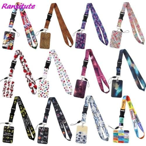 Ransitute R1952 Creative Leopard Rose Mandala Buckle Lanyard Card Holder ID Holder Bus Card Holder Staff Card Gifts For Child