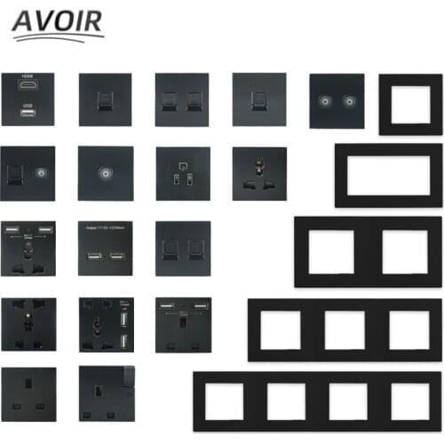 Avoir DIY Black Plastic Module Usb Wall Socket Electrical Outlet UK US RJ45 TV Power Multiple Plug Function Key Free Combination